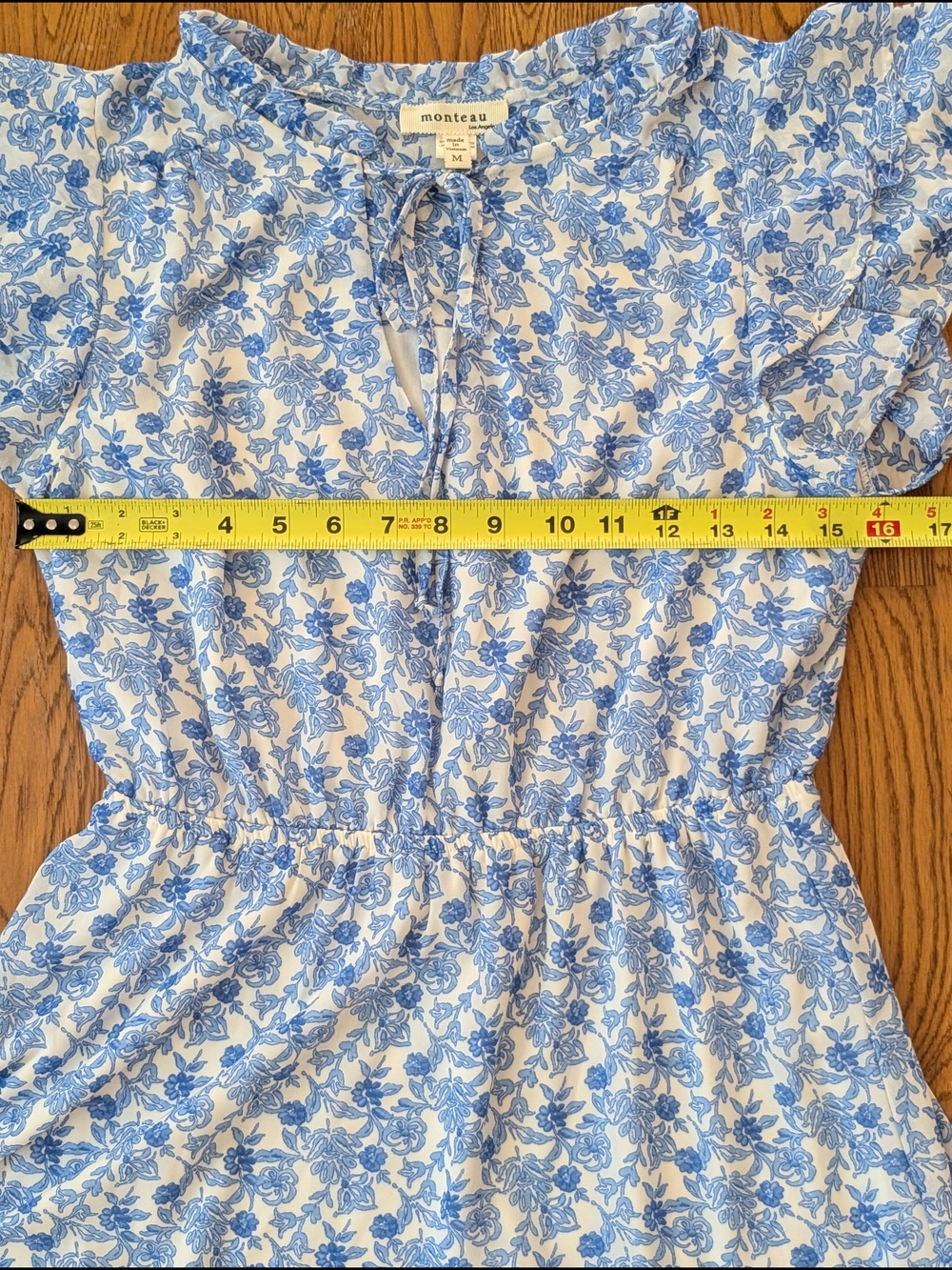 Monteau Blue and White Floral Patterned Ruffle Sleeve Dress - Picture 9 of 12